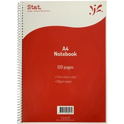 STAT NOTEBOOK A4 7MM RULED 60Gsm Red 120 Pages