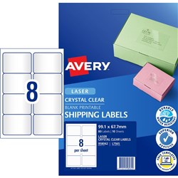 Avery Crystal Clear Laser Address Label 8UP 99.1x67.7mm Pack of 10