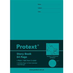 Protext Story Book 330 x 240mm QLD Year 2 1/2 Ruled 18mm 1/2 Plain+Margin 64 Page Platypus
