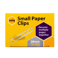 MARBIG PAPER CLIPS SMALL 28MM BX100
