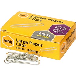 MARBIG PAPER CLIPS LARGE 33MM BX100