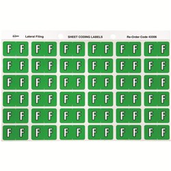 SHEET CODE LABEL ALPHA F LATERAL SIDE TAB 30 LABELS/SHT 180 LABELS PK5