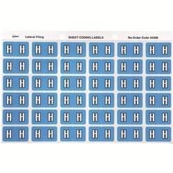 SHEET CODE LABEL ALPHA H LATERAL SIDE TAB 30 LABELS/SHT 180 LABELS PK5