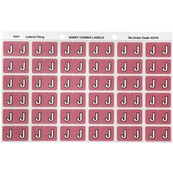 SHEET CODE LABEL ALPHA J LATERAL SIDE TAB 30 LABELS/SHT 180 LABELS PK5
