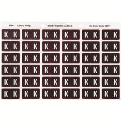 SHEET CODE LABEL ALPHA K LATERAL SIDE TAB 30 LABELS/SHT 180 LABELS PK5