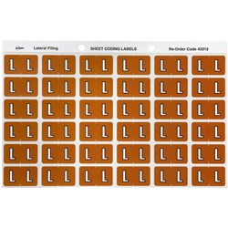 SHEET CODE LABEL ALPHA L LATERAL SIDE TAB 30 LABELS/SHT 180 LABELS PK5