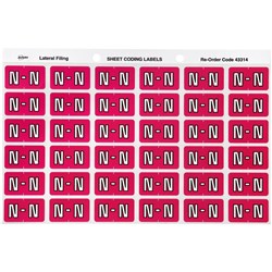 SHEET CODE LABEL ALPHA N LATERAL SIDE TAB 30 LABELS/SHT 180 LABELS PK5