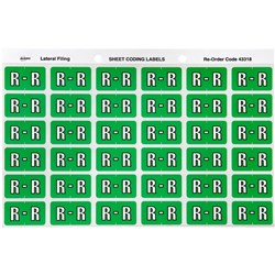 SHEET CODE LABEL ALPHA R LATERAL SIDE TAB 30 LABELS/SHT 180 LABELS PK5