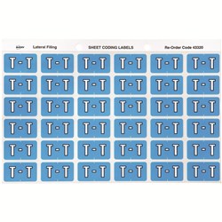 SHEET CODE LABEL ALPHA T LATERAL SIDE TAB 30 LABELS/SHT 180 LABELS PK5