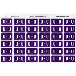 SHEET CODE LABEL ALPHA U LATERAL SIDE TAB 30 LABELS/SHT 180 LABELS PK5