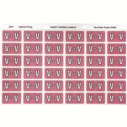 SHEET CODE LABEL ALPHA V LATERAL SIDE TAB 30 LABELS/SHT 180 LABELS PK5