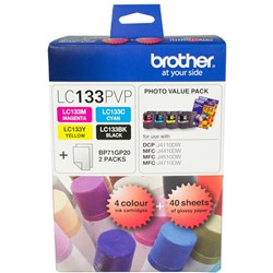 BROTHER LC133PVP VALUE PACK Blk,Cyan,Mag,Yel+40Sht Photo P