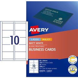 AVERY QUICK AND CLEAN BUSINESS CARDS BLACK AND WHITE LASER C32011 PK25