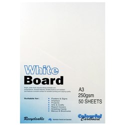 COLOURFUL CARDBOARD WHITE PASTEBOARD A3 250gsm - 4 sheet PK50