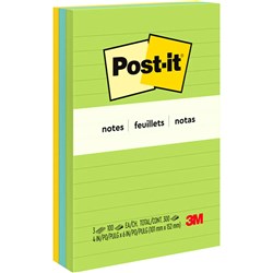 POST-IT NOTES - ULTRA COLOUR LINED ASSORTMNT 660-3AU JAIPUR 98x149MM LINED PK3