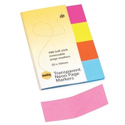 PAGE MARKER MARBIG NEON 4 COLOUR TRANSPARENT 20X50MM PK4