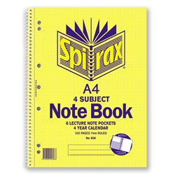 SPIRAX A4 4 SUBJECT NOTEBOOK 320 PAGES