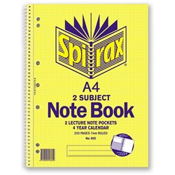 SPIRAX 605 2 SUBJECT NOTEBOOK A4 250 PAGES (MIN BUY 5)