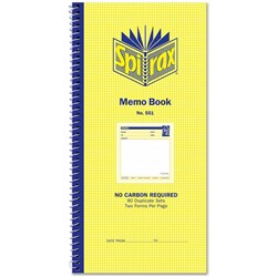 SPIRAX 551 MEMO BOOK NCR S/O 80 DUPLICATE SETS SPIRAX 551 MEMO BOOK
