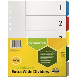 DIVIDERS A4 5TAB PP EXTRA WIDE SET