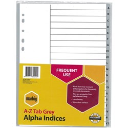 MARBIG POLYPROPYLENE INDICES - ALPHABETICAL A-Z A4 Grey