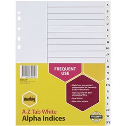 MARBIG POLYPROPYLENE INDICES DIVIDER A-Z A4 White