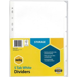 MARBIG MANILLA DIVIDERS 5 Tab A4 White