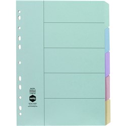 MARBIG MANILLA DIVIDERS 5 TAB A4 MULTI COLOURED PASTEL