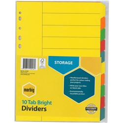 DIVIDER A4 MARB 10 TAB BRIGHT COLOUR SET