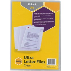 MARBIG ULTRA A4 LETTER FILES CLEAR PK10 180mic