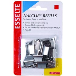 ESSELTE NALCLIP REFILLS Medium 13x11x4mm 40 Sht Cap. PK50