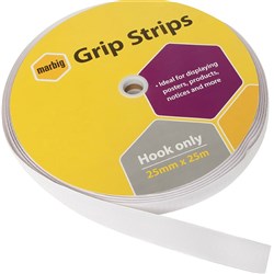 MARBIG GRIP FASTENERS HOOK ONLY 25MM X 25M STRIP ROLL VELCRO