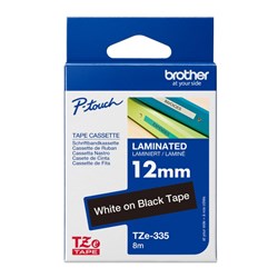 BROTHER TZE335 PTOUCH TAPE 12MMx8M White on Black Tape