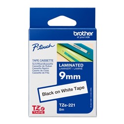BROTHER TZE221 PTOUCH TAPE 9MMx8M Black On White