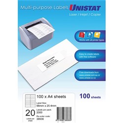 LABELS 98x25.4 UNISTAT 20/A4/100