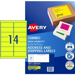 LABEL 98x38 UNISTAT FLURO YELLOW A4/14/25 SHEETS