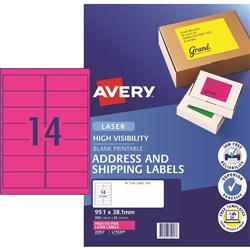 AVERY ADDRESS LASER LABELS L7163FP 14UP 99.1x38.1mm FLUORO PINK PK25