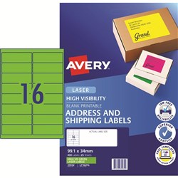 AVERY FLUORO COPIER LASER LABELS 16UP 99.1X34MM GREEN PK25