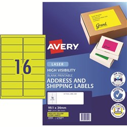 AVERY FLUORO COPIER LASER LABELS 16UP 99.1X34MM YELLOW PK25