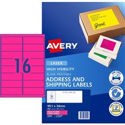 AVERY FLUORO COPIER LASER LABELS L7162 16UP 99.1X34MM PINK PK25