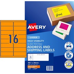 AVERY FLUORO COPIER LASER LABELS 16UP 99.1X34MM ORANGE L7162 PK25
