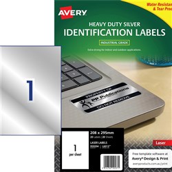 AVERY HEAVY DUTY LASER LABELS SILVER 1UP PK20