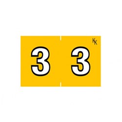 KOLOR KODE NUMERIC "NO 3" 24MM SIDE TAB LABELS. ROLL 500